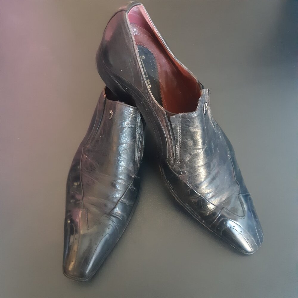 Jo Ghost Black Leather Vintage Loafers SZ 42 Long Square End Toe Made In Italy